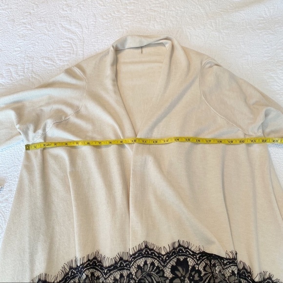 Sioni Lace Trim Ivory/Black Open Front Cardigan -S - Picture 7 of 11